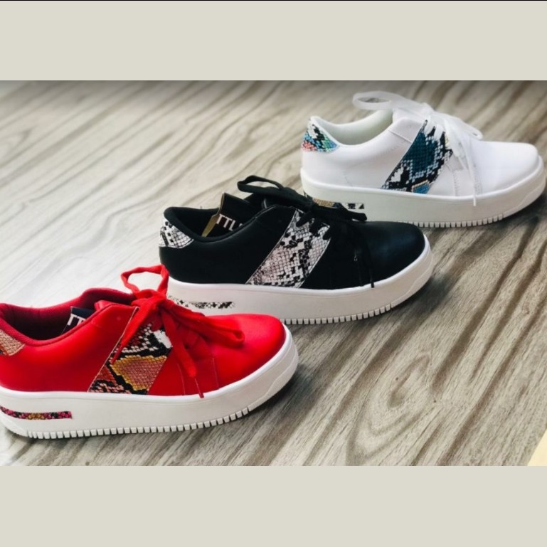 High Platform White And Snake Pattern Sneakers For Women